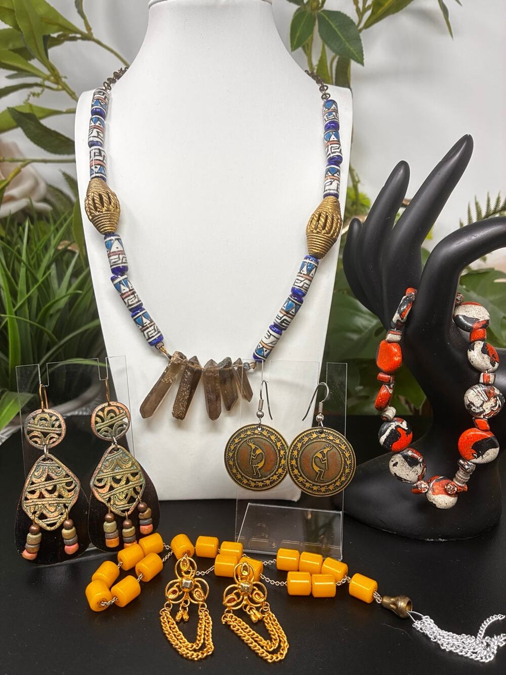 6-Piece Boho Jewelry Lot Smoky Quartz Necklaces Earrings